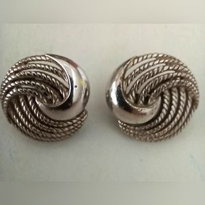 Crown Trifari silver toned rope earrings